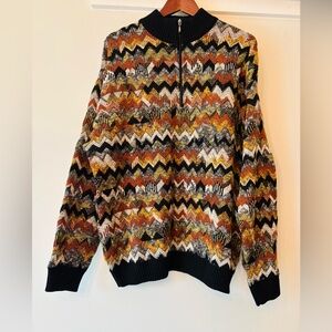 Riscatto Sweater Italy Men XL Grandpa Sweater Pullover Zip Slouchy Abstract Wool